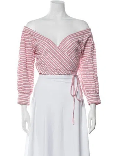 Pre-owned Rue Stiic Striped Off-the-shoulder Top In Pink