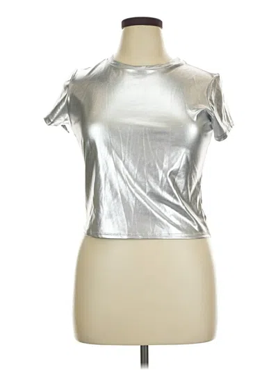 Pre-owned Rue21 Short Sleeve Top Silver Metallic Pattern Mock Neckline Tops