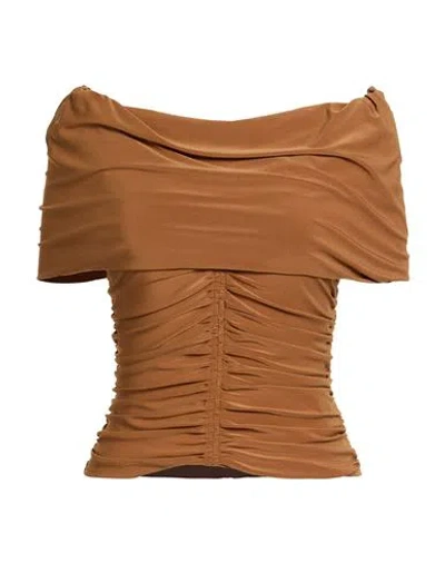 Rue•8isquit Woman Top Camel Size 8 Polyester, Elastane In Brown