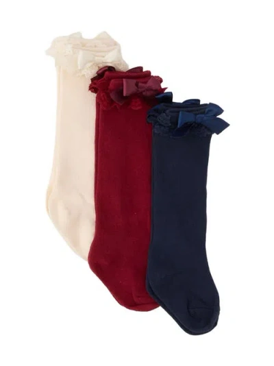 Rufflebutts Babies'  3-pack Lace Ruffle Bow Knee High Socks In Multi