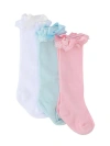 Rufflebutts 3-pack Lace Ruffle Bow Knee High Socks In Multi