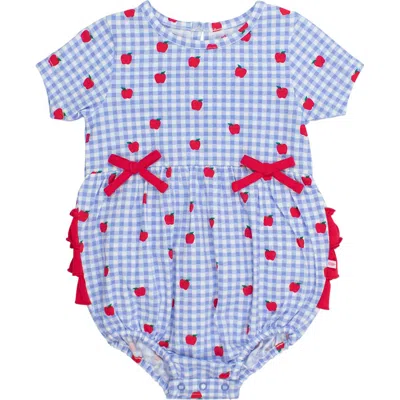 Rufflebutts Babies'  Apple Orchard Ruffle Cotton Bubble Romper In Blue