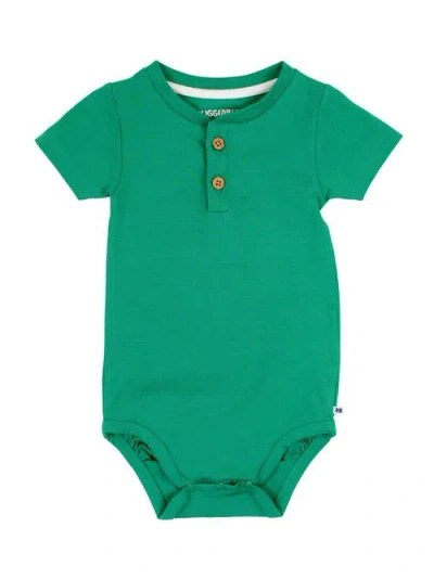 Rufflebutts Baby Boys Short Sleeve Knit Henley Bodysuit In Green
