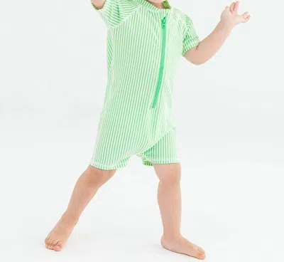 Rufflebutts Baby Boys' Short Sleeve One Piece Rash Guard Swimsuit In Spring Green In Brown
