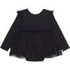 Rufflebutts Baby Girls Flutter Tulle Long Sleeve Twirl Romper In Black