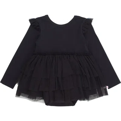 Rufflebutts Baby Girls Flutter Tulle Long Sleeve Twirl Romper In Black