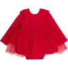 Rufflebutts Baby Girls Flutter Tulle Long Sleeve Twirl Romper In Red