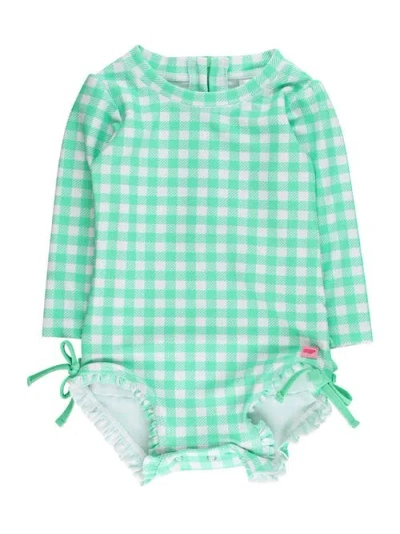 Rufflebutts Baby Girls Gingham Long Sleeve Upf50+ One Piece Rash Guard In Green