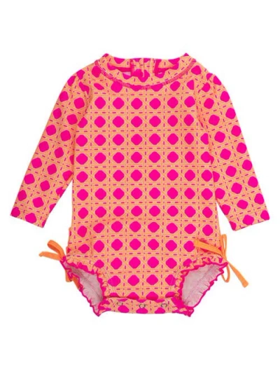 Rufflebutts Baby Girls Long Sleeve Upf50+ One Piece Rash Guard In Pink