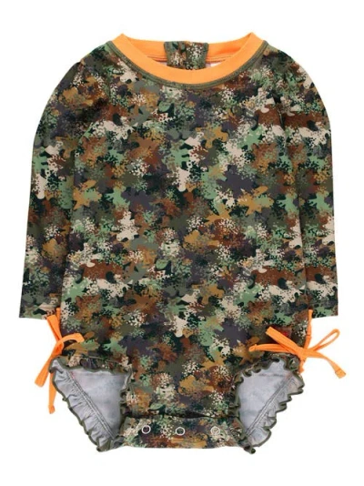 Rufflebutts Baby Girls Long Sleeve Upf50+ One Piece Rash Guard In Brown