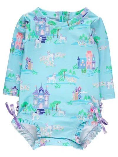 Rufflebutts Baby Girls Long Sleeve Upf50+ One Piece Rash Guard In Blue
