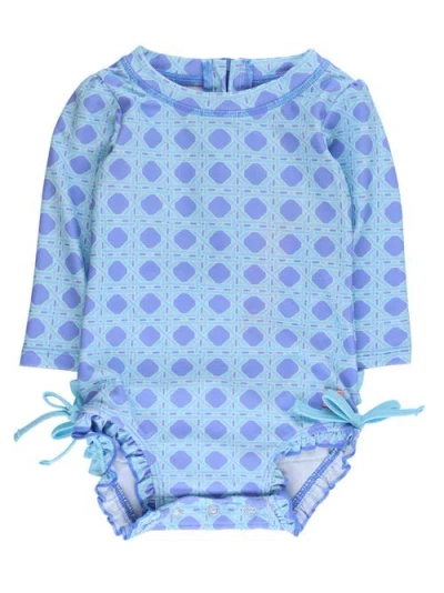 Rufflebutts Baby Girls Long Sleeve Upf50+ One Piece Rash Guard In Blue