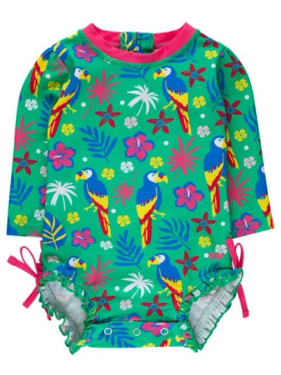 Rufflebutts Baby Girls Long Sleeve Upf50+ One Piece Rash Guard In Green