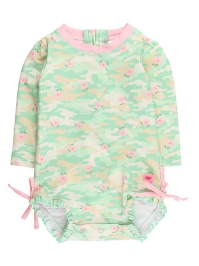 Rufflebutts Baby Girls Long Sleeve Upf50+ One Piece Rash Guard In Green