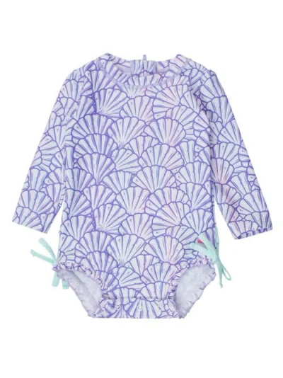 Rufflebutts Baby Girls Long Sleeve Upf50+ One Piece Rash Guard In Magical Mermaid