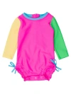 Rufflebutts Baby Girls Long Sleeve Upf50+ One Piece Rash Guard In Neon Color Block