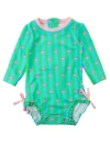 Rufflebutts Baby Girls Long Sleeve Upf50+ One Piece Rash Guard In Neon Flamingo Stripe