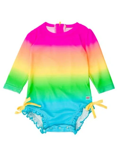 Rufflebutts Baby Girls Long Sleeve Upf50+ One Piece Rash Guard In Neon Sunset
