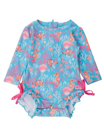 Rufflebutts Baby Girls Long Sleeve Upf50+ One Piece Rash Guard In Ocean Tides