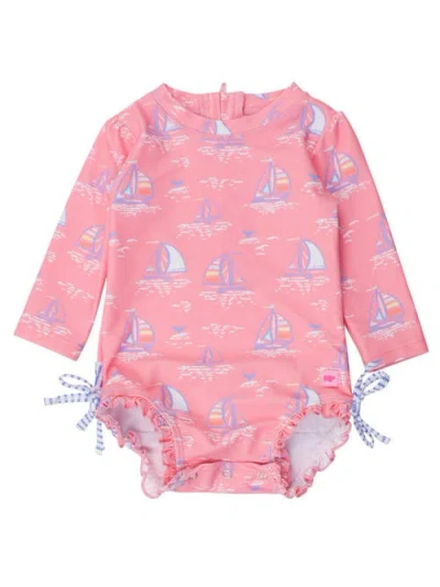 Rufflebutts Baby Girls Long Sleeve Upf50+ One Piece Rash Guard In Pink Seas The Day