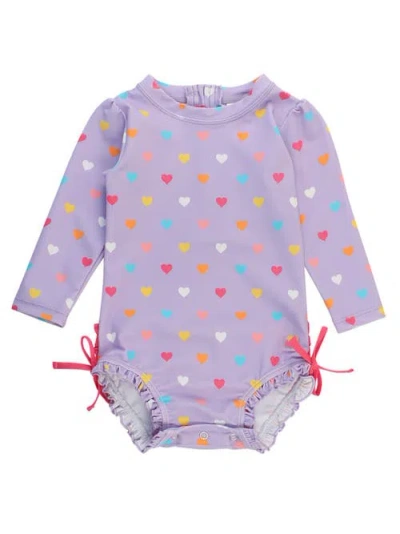 Rufflebutts Baby Girls Long Sleeve Upf50+ One Piece Rash Guard In Purple
