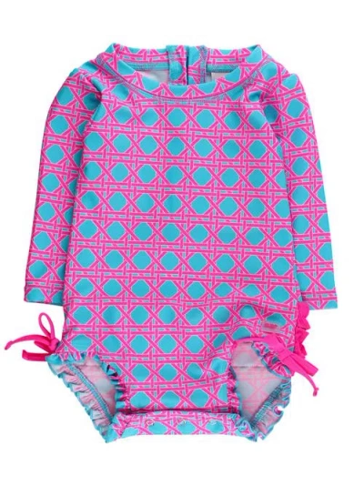 Rufflebutts Baby Girls Long Sleeve Upf50+ One Piece Rash Guard In Purple