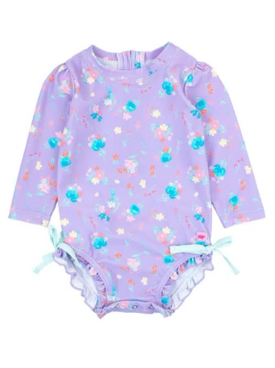 Rufflebutts Baby Girls Long Sleeve Upf50+ One Piece Rash Guard In Purple Garden