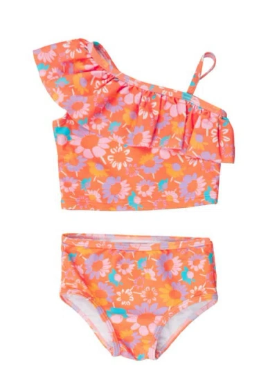 Rufflebutts Baby Girls One Shoulder Ruffle Tankini In Orange