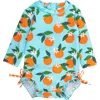 Rufflebutts Baby Girls Orange You The Sweetest Long Sleeve Upf50+ One Piece Rash Guard In Blue