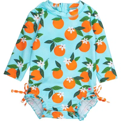 Rufflebutts Baby Girls Orange You The Sweetest Long Sleeve Upf50+ One Piece Rash Guard In Blue