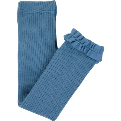 Rufflebutts Baby Girls Rib Knit Footless Ruffled Tights In Countryside Blue