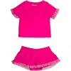 Rufflebutts Baby Girls Short Sleeve Ruffle Upf50+ Rash Guard Skirted 2-piece In Pink