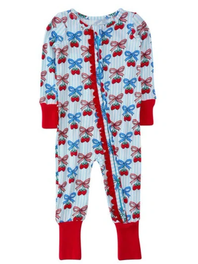 Rufflebutts Baby Girls Softsnooze Convertible Ruffle One Piece Pajama In Blue