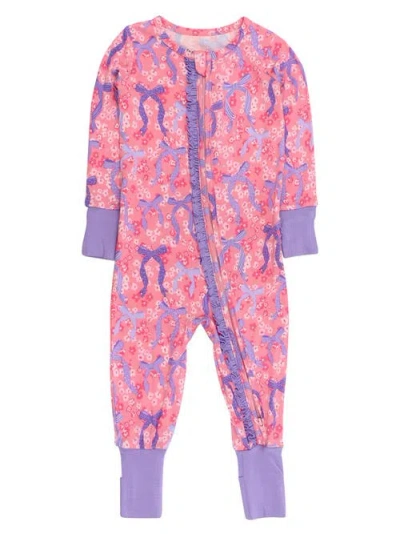 Rufflebutts Baby Girls Softsnooze Convertible Ruffle One Piece Pajama In Pink