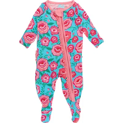 Rufflebutts Baby Girls Softsnooze Ruffle One Piece Footie Pajama In Blue
