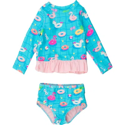 Rufflebutts Baby Girls Upf50+ Long Sleeve Rash Guard Bikini In Blue
