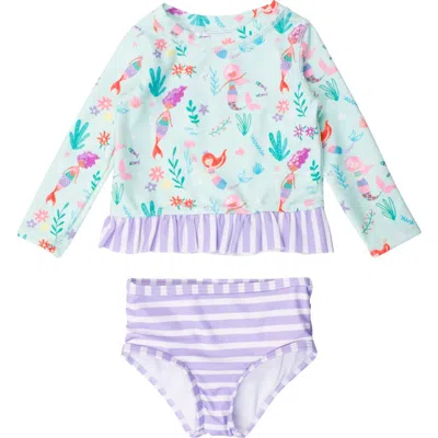 Rufflebutts Baby Girls Upf50+ Long Sleeve Rash Guard Bikini In Blue