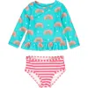 Rufflebutts Baby Girls Upf50+ Long Sleeve Rash Guard Bikini In Catching Rainbows