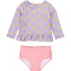Rufflebutts Baby Girls Upf50+ Long Sleeve Rash Guard Bikini In Lavender Sunshiny Day