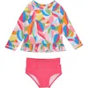 Rufflebutts Baby Girls Upf50+ Long Sleeve Rash Guard Bikini In Multi