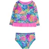 Rufflebutts Baby Girls Upf50+ Long Sleeve Rash Guard Bikini In Multi