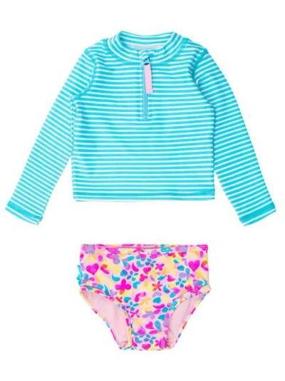 Rufflebutts Baby Girls Upf50+ Long Sleeve Zipper Rash Guard 2-piece In Vibrant Neon