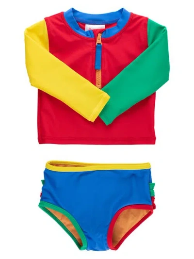 Rufflebutts Baby Girls Upf50+ Long Sleeve Zipper Rash Guard 2-piece In Multi