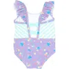 Rufflebutts Baby Girls Upf50+ Pinafore One Piece In Purple Garden