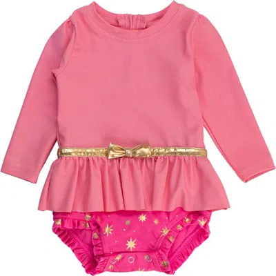 Rufflebutts Baby Girls Upf50+ Princess Long Sleeve Bow Skirted One Piece Swimsuit In Pink