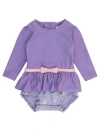 Rufflebutts Baby Girls Upf50+ Princess Long Sleeve Bow Skirted One Piece Swimsuit In Purple