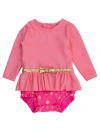 Rufflebutts Baby Girls Upf50+ Princess Long Sleeve Bow Skirted One Piece Swimsuit In Pink