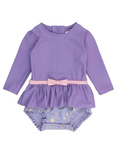 Rufflebutts Baby Girls Upf50+ Princess Long Sleeve Bow Skirted One Piece Swimsuit In Purple