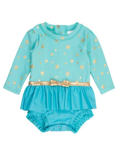 Rufflebutts Baby Girls Upf50+ Princess Long Sleeve Bow Skirted One Piece Swimsuit In Multi