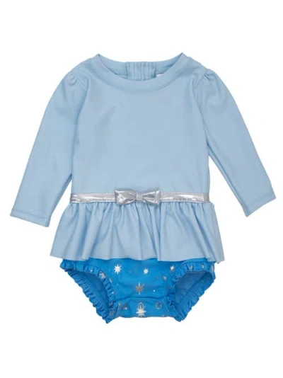 Rufflebutts Baby Girls Upf50+ Princess Long Sleeve Bow Skirted One Piece Swimsuit In Blue